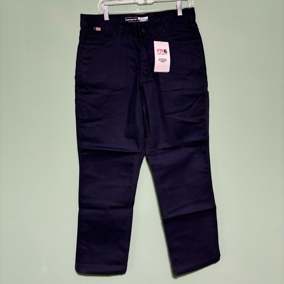 NWT Men’s Carhartt Navy Blue Relaxed Fit Flame Resistant Work Pant Size 34x30 - Picture 1 of 10